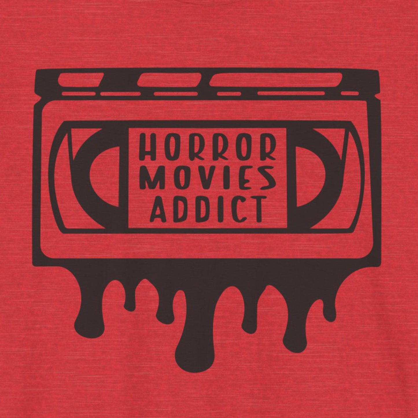 Funny heather red Horror Movie Addict Mens T Shirt Nerdy scary movie tee close up