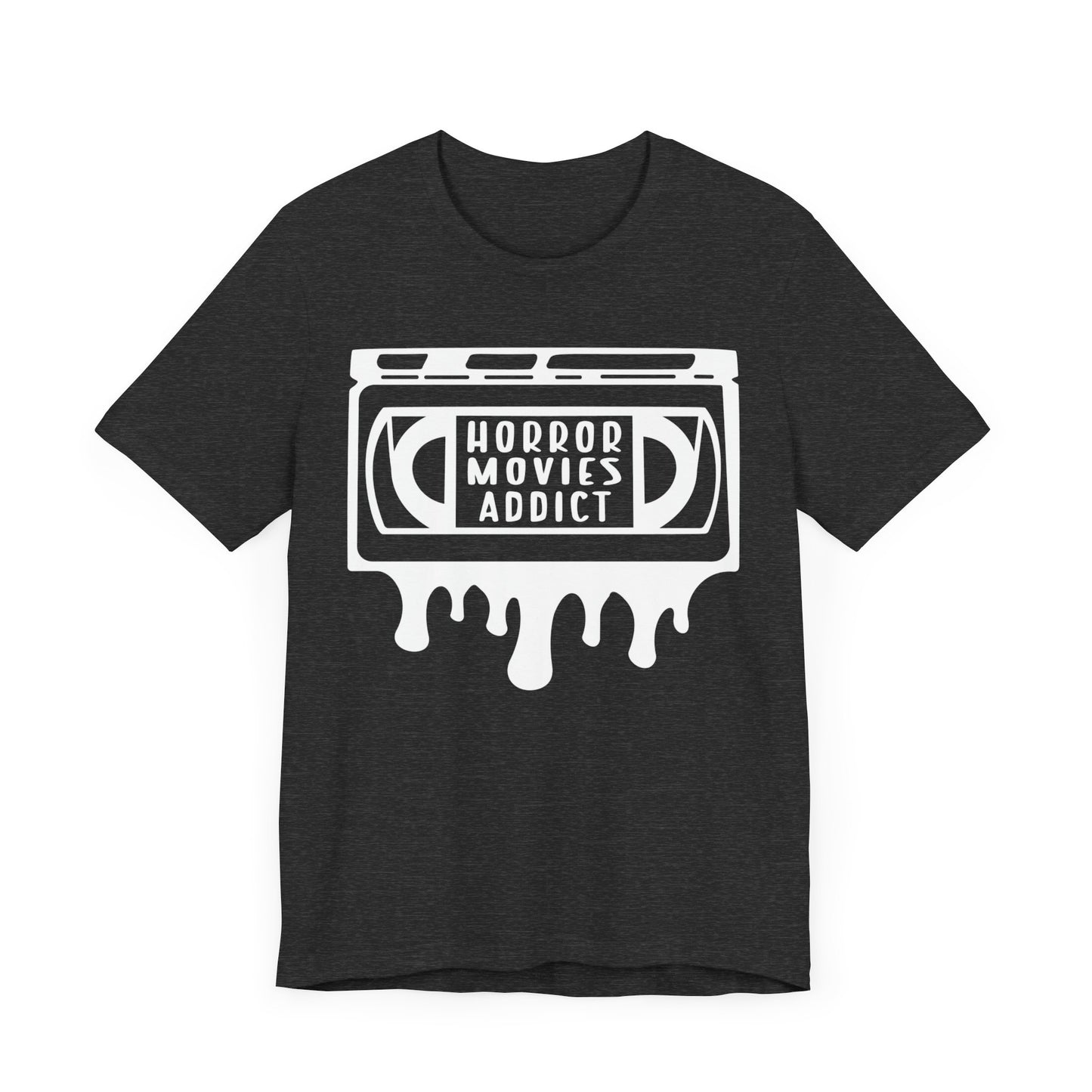 Funny dark heather gray Horror Movie Addict Mens T Shirt Nerdy scary movie tee