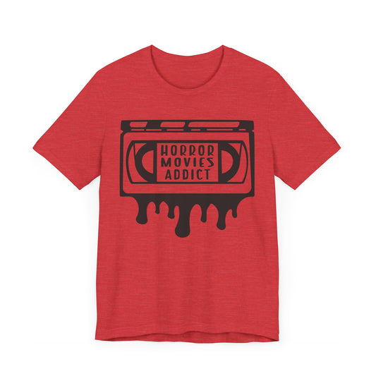 Funny heather red Horror Movie Addict Mens T Shirt Nerdy scary movie tee