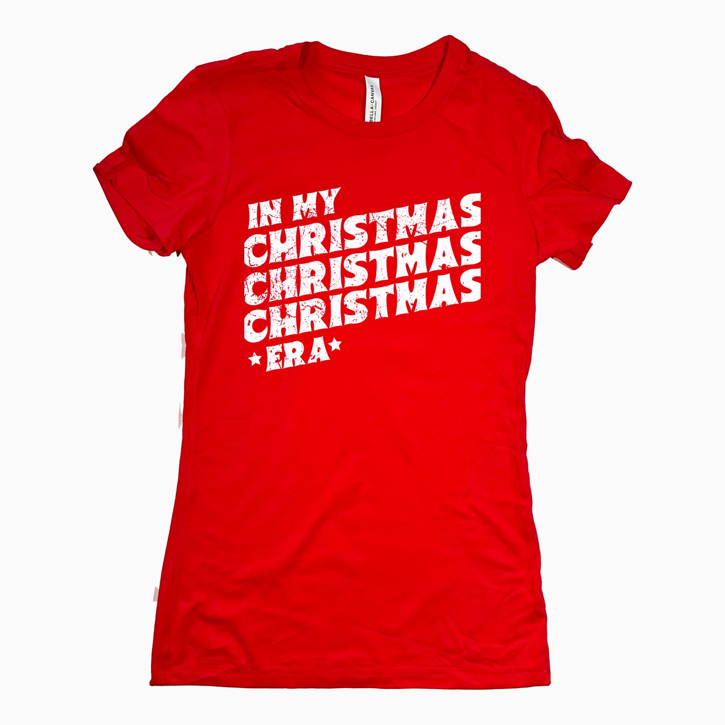 Funny Red In My Christmas Era Womens Tee Sarcastic Christmas Tee