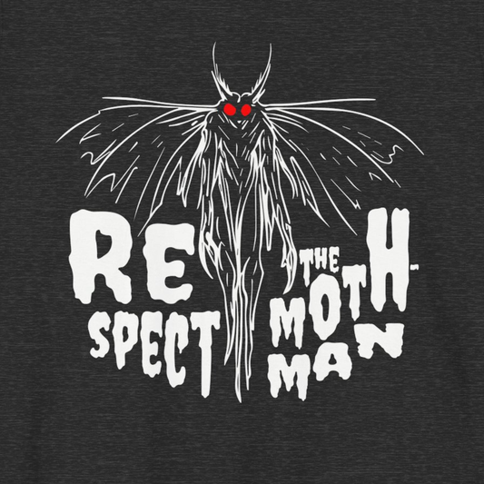 Funny Dark Heather Gray Respect The Mothman Mens T Shirt Nerdy Cryptid Tee Close Up