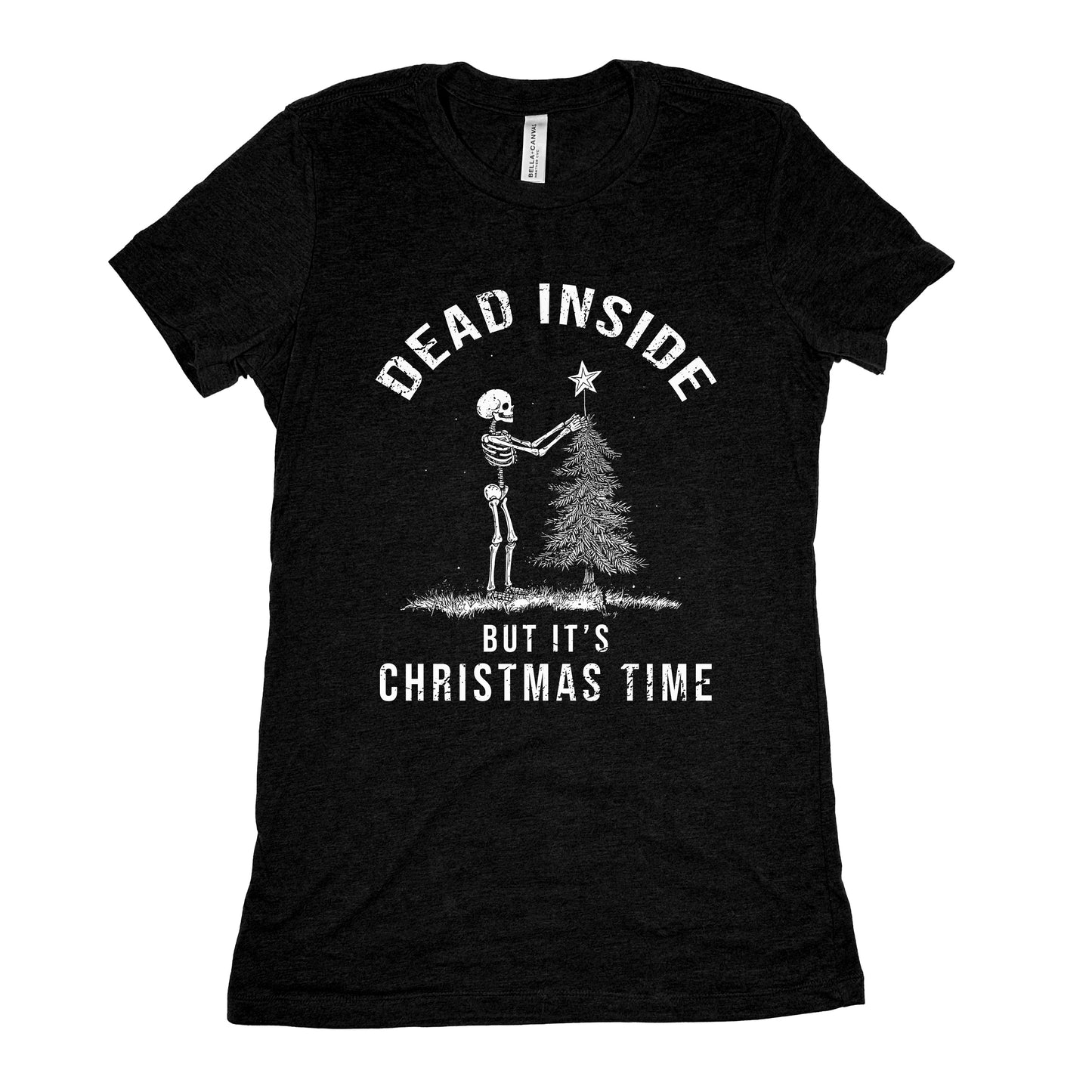 Funny Black Dead Inside But Its Christmas Time Womens Tee Spooky Christmas Tee