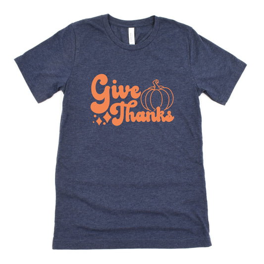 Funny Heather Navy Give Thanks Shirt Sarcastic Thanksgiving Tee