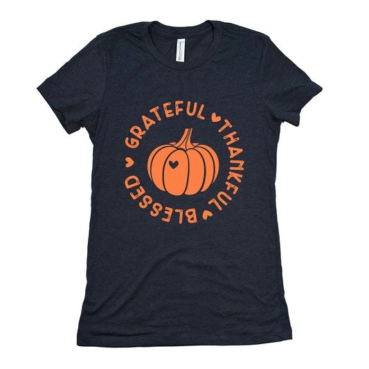 Funny Heather Navy Grateful Thankful Blessed Womens Tee Sarcastic Thanksgiving Tee