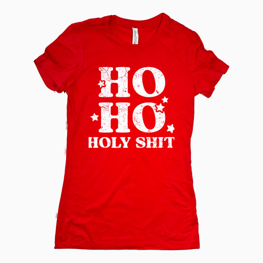 Funny Red Ho Ho Holy Shit Womens Tee Sarcastic Christmas Tee