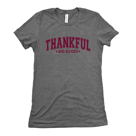 Funny Deep Heather Thankful And Blessed University Womens Tee Sarcastic Thanksgiving Tee