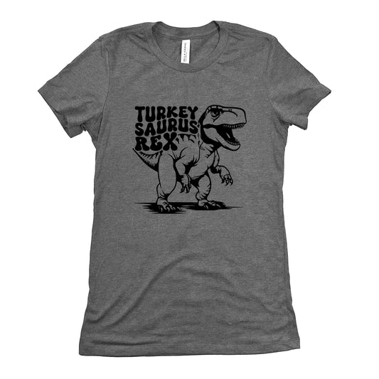 Funny Deep Heather Turkeysaurus Rex Womens Tee Sarcastic Thanksgiving Tee